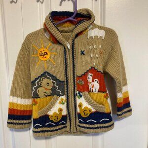 Toddler's Handmade Knit Hood Zip Sweater